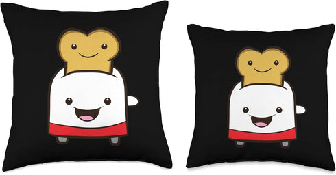 Kawaii Toast Bread Toaster Throw Pillow, 16x16, Multicolor