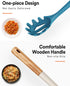 Silicone Pasta Fork, Heat Resistant Noodle Spoon Server, BPA Free Spaghetti Strainer, 12.8 inch, Khaki & Blue