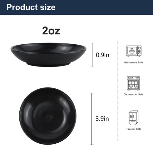 PYRMONT Wheat Straw Dipping Bowls, 2 Oz Soy Sauce Dish & Bowl, Small Dipping Sauce Bowls Set of 8, Mini Appetizer Plates for Side Dishes,Ketchup,BBQ, Party, Condiments Serving Bowl Set - Black