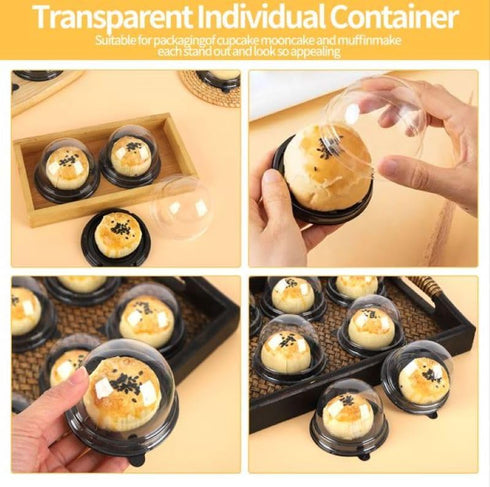 Hewnda 50 Pack Clear Plastic Mini Cake Box for Muffins, Cookies, Wedding, Birthday Gift Box (Black)