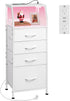 WLIVE Night Stand with Charger Station, White Nightstand with LED Light and