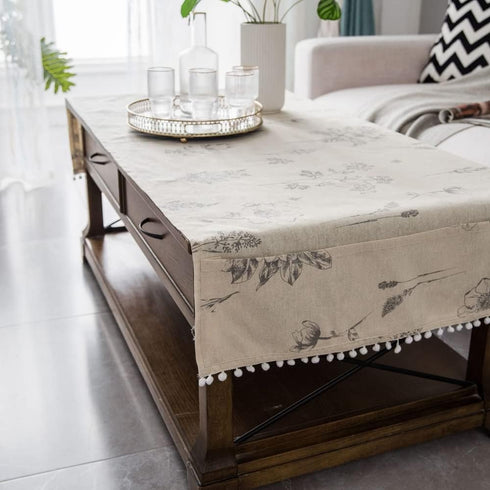 Wildflower,23.663 Inch) Coffee Table Cloth Rustic Style Living Room Center End Table Cover with Pocket, Cotton Linen