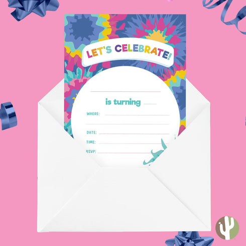 Desert Cactus Tie Dye Happy Birthday Invitations, Style 2 Invite Cards (10 Count) with Envelopes