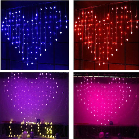 Heart-Shaped LED Curtain Lights - Romantic Red Waterfall Decor