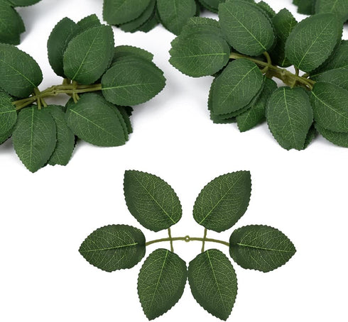 Fake Leaves for Roses Decorations, 80pcs Bulk Green Rose Leaves with Stems for DIY Wedding Bouquets