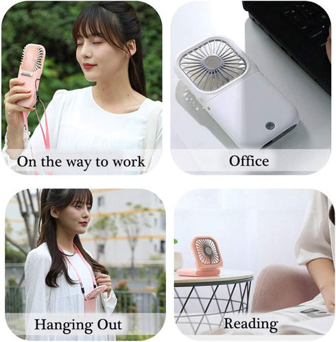 Portable Neck Fan Mini Quiet Handheld Personal Foldable USB Rechargeable Fan Operated for Home Office Outdoor Travel, 3000mAh Power Bank Hands Free Necklace Fans (White) by Allxin