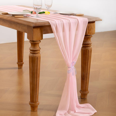 Socomi Blush Pink Chiffon Table Runner, 10ft 29x120 Inches for Easter Spring Boho Rustic Wedding Decorations