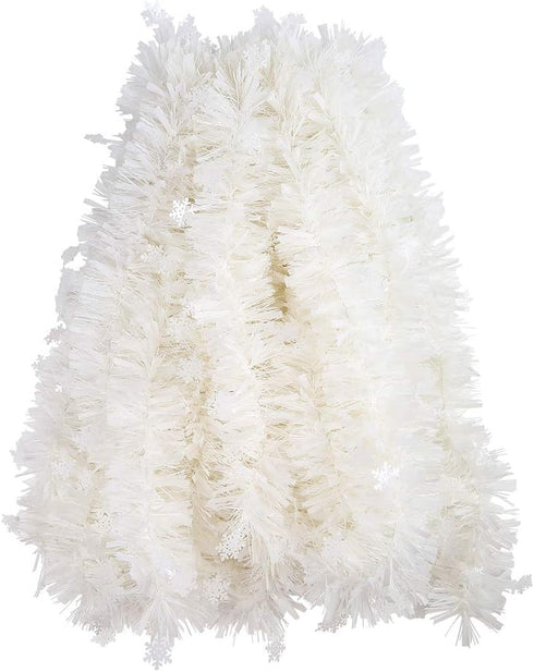 CCINEE 33FT Christmas Tinsel Garland, White Metallic Twist Garland with Snowflakes for Home Decoration