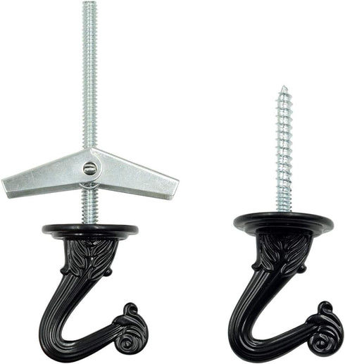 Hxchen 38mm/1.5" Heavy Duty Ceiling Hooks - Swag Hook with Steel Screws for Hanging Plants, Black (2 Sets)