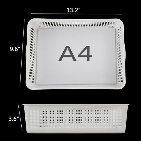 Plastic Storage Trays Baskets, Set of 6 Organizing Baskets, 13.2 x 9.6 x 3.6 Inches (White)