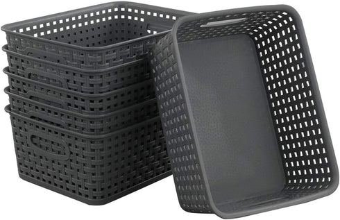 Teyyvn Plastic Storage Basket, Pack of 6, 10.03" x 7.59" x 4.09", Gray