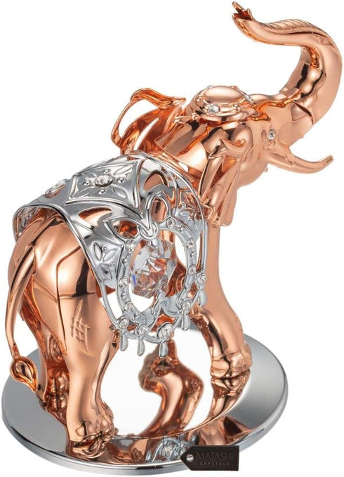 Matashi Elephant Ornament with Rose Gold and Silver Plated, Crystals Studded Tabletop Décor Gift for Mom