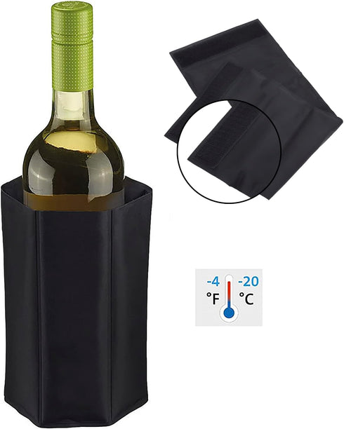 Wine Bottle Chiller, Cooling Gel Sleeve Wrap for Outdoor, Travel, Parties, Black, Pack of 2