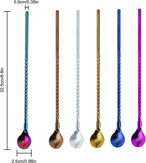 6 PCS Long Handle Spoon, 9 Inch Ice Tea Spoon, Ice Cream Spoon, Coffee Spoon, Cocktail Stirring Spoons, Reusable Stainless Steel Straw Spoon for Cold Drink