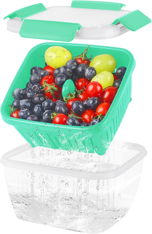 50oz Berry Keeper Fruit Storage Container for Fridge, Fresh Food Produce Saver with Removable Drain Colander