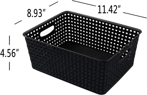 Asking 4-Pack Plastic Weave Storage Basket, Black Plastic Organizing Baskets