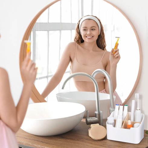 Toothbrush Holders for Bathrooms, Electric Toothbrush and Toothpaste Organizer for Countertop, White