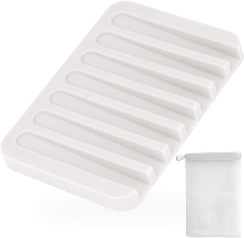 Anwenk 1 Pack Silicone Shower Soap Dish - Flexible Soap Saver Holder for Easy Cleaning, Dry Cleaning - White