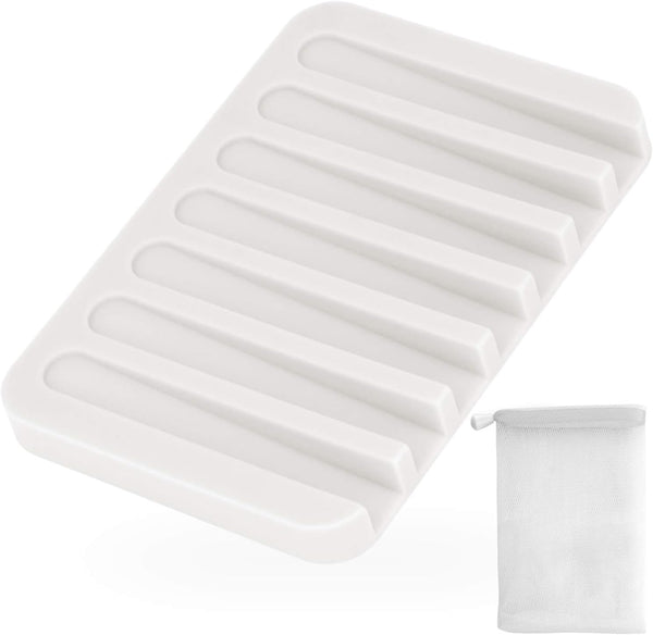Anwenk 1 Pack Silicone Shower Soap Dish - Flexible Soap Saver Holder for Easy Cleaning, Dry Cleaning - White