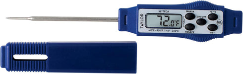 Taylor 9877FDA Digital Food Thermometer, Compact Waterproof, 2.81 Inch Stem, FDA-Recommended Probe, Blue