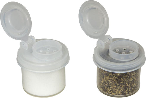 BRAZZA Salt and Pepper Shakers Moisture Proof Set, Clear with Black Lids, Perfect for Camping, Travel Spice Set (5 mini)