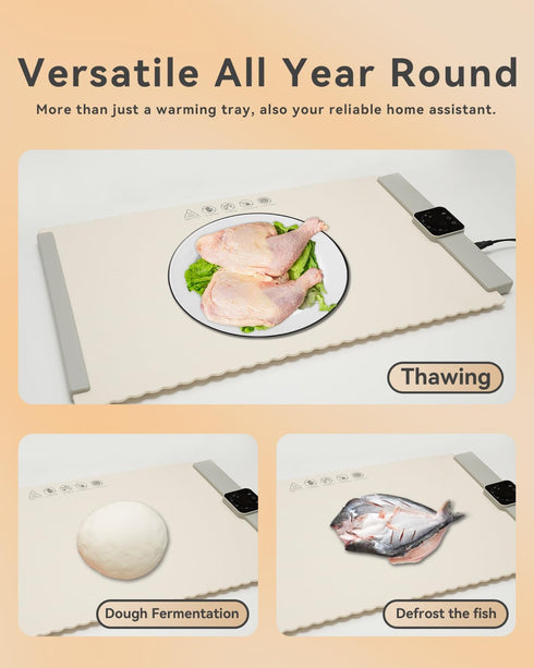 5 24x15.7, Food Warmer Mat, Electric Portable Silicone Warming Plate, Roll Up Heating Tray for Food, Heat Levels