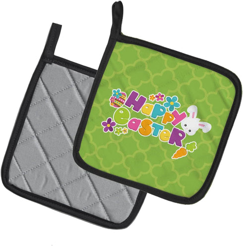 Caroline's Treasures BB6900PTHD Happy Easter Green Quatrafoil Pot Holders - Heat Resistant Kitchen Hot Pads, 7 1/2 x 7