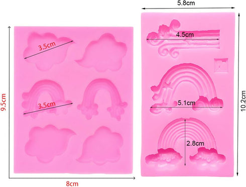Fewo Rainbow and Cloud Fondant Molds, Silicone Gum Paste Polymer Clay Resin Sugar Craft Mould (Set of 2)