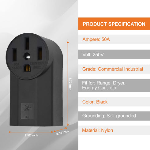 NEMA 14-50R Receptacle 3-Pole 4-Wire Surface Mount Power Receptacle 125/250V 50A UL Listed