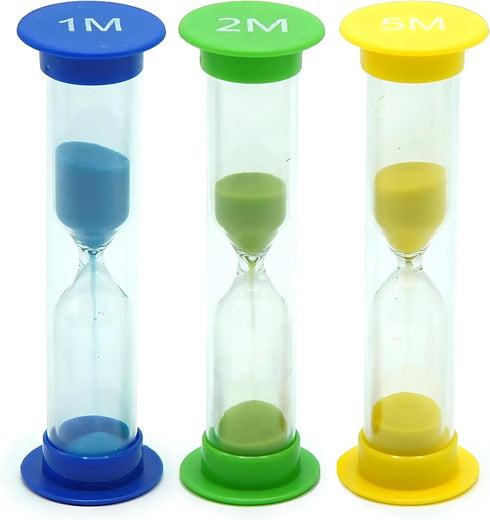 Sand Timer for Kids, Set of 3 Small Colorful Hourglass Clocks, 1Min 2Min 5Min for Classroom & Home