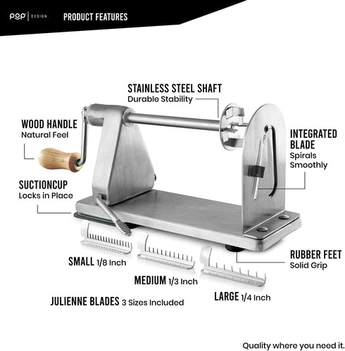 Commercial 3 POP Design Stainless Steel Vegetable Spiralizer, Grade Spiralizer and Potato Cutter for Curly Fries