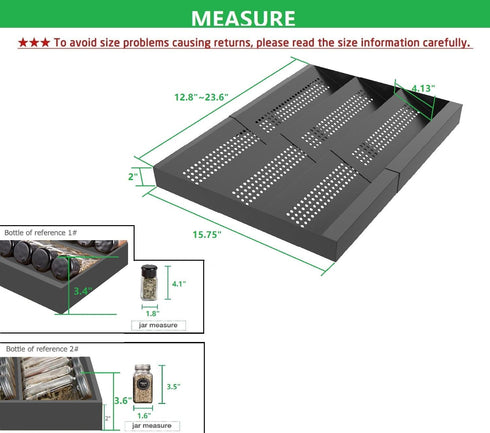 Organizer,3-Tier Insert/Countertop included)-3Tier,2packs/Black Expandable Metal Spice Drawer Slanted Seasoning Jars
