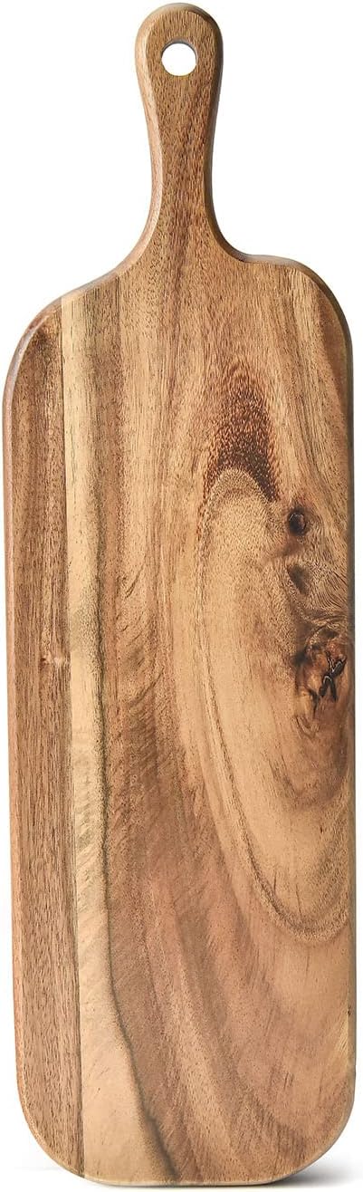 Acacia Wood Cutting Board with Handle, Small Size Charcuterie Board, 16'' x 4.7'' x 0.6'', BILL.F