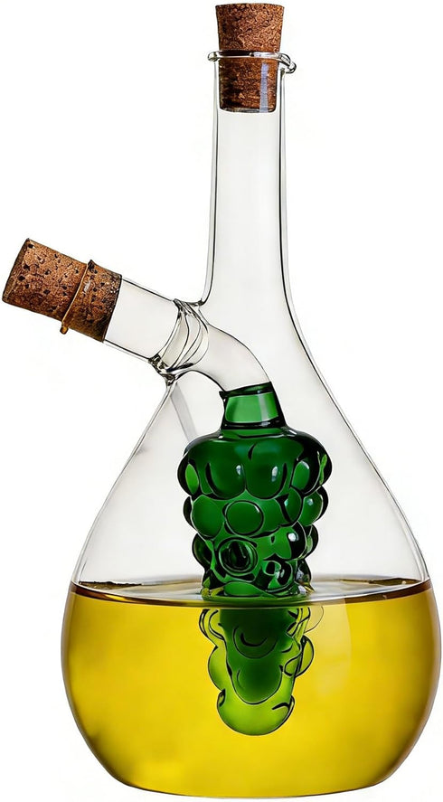 2 1 ELETON Grape Motif in Glass Oil and Vinegar Dispenser Dual Chamber Cruet Bottle for Olive Oil & Balsamic, Leakproof