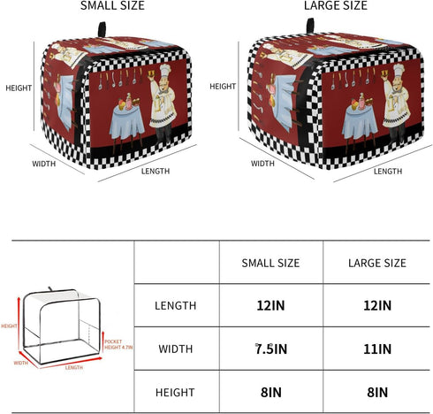 Farmhouse Cartoon Fat Chef 4 Slice Toaster Cover, Retro Black White Plaid Polyester Dust Protection