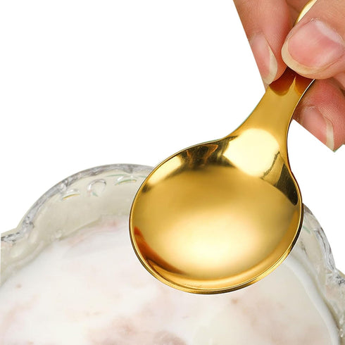 6 Pcs Thickened Small Round Stainless Steel Spoons for Honey, Candy, Coffee, Tea, Salt, Jam, Mustard - Ice Cream Spoon