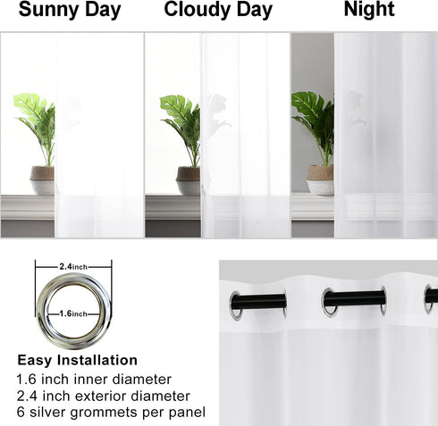 Hiasan Sheer Curtains for Bedroom, Light Filtering Voile Drapes with Tiebacks, Grommet Window Curtains, Off White, 2