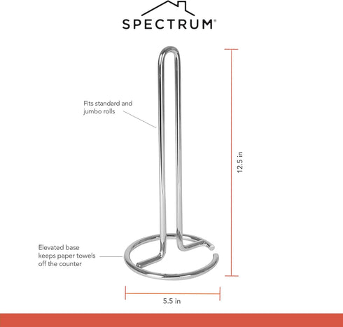 Spectrum Euro Paper Towel Holder, Chrome, Freestanding Countertop Dispenser for Kitchen