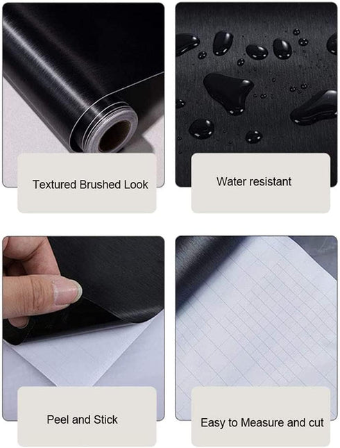 Self Adhesive Brushed Black Stainless Steel Contact Paper for Refrigerator Door, Dishwasher, Stove, Oven, Fridge