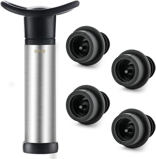 OWO Wine Vacuum Pump and 4 Stopper, Wine Save & Preserver, Reusable