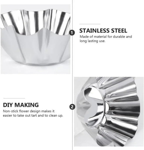 12 Pcs Stainless Steel Tart Pans - Non-Stick Flower Cookie Cutters Mold for Baking - Flower and Round Muffin Cups - Cupcake Mold for Kitchen by Camland