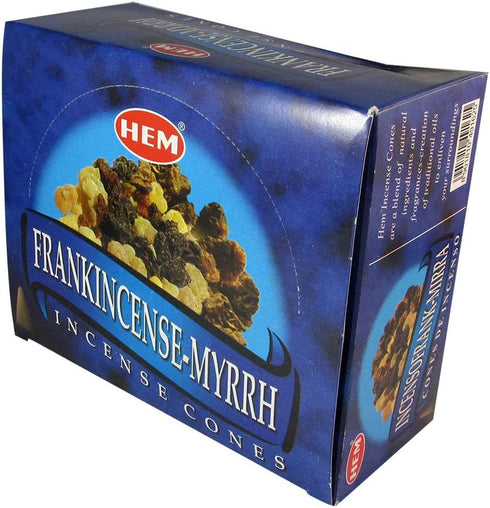 Hem Frankincense and Myrrh Incense Cones, 120 Cones (12 Packs), Natural Aromatherapy for Meditation