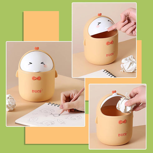 QLFJ-FurDec 90 Countertop Cute Desktop Trash Can Wastebasket with Trash Bags, Creative Mini Garbage Can with Lid, Small