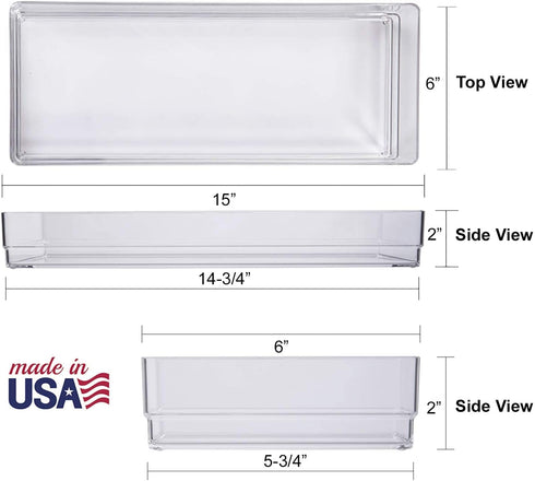 STORi SimpleSort 2-Piece Stackable Clear Drawer Organizer Set, 15" x 6" x 2" Rectangle Trays for Makeup and Office