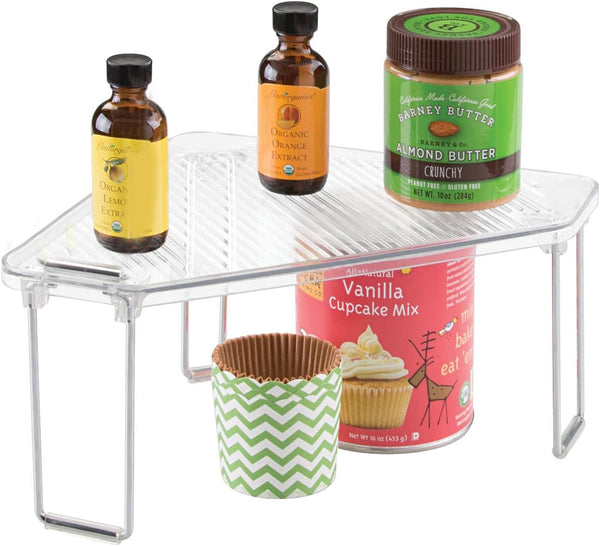 mDesign Plastic/Steel Freestanding Foldable Corner Stackable Organizer Shelf for Kitchen, Counter, Pantry,