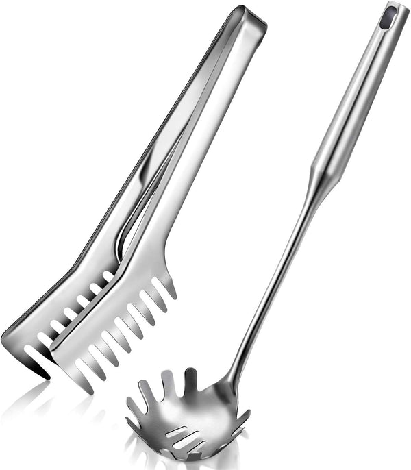 Patelai Stainless Steel Spaghetti Spoon and Pasta Tongs Set, Long Handle Noodle
