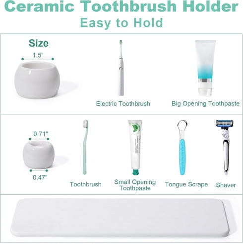 Dersyer 4 Pack 1 Pack Countertop, Mini Ceramic Toothbrush Holder Stand with Water Absorbing Stone for Bathroom Vanity
