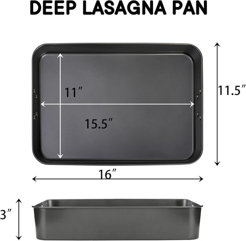 Jucoan Lasagna Pan Deep, 16 x 11.5 x 3 Inch Rectangle Cake Pan Casserole Dishes for Oven, Large Baking Pan Roasting Pan Brownies Pan for Baking Roasting, Wedding Housewarming Gifts, Dishwasher Safe