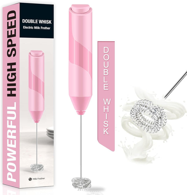 Double Whisk Milk Frother, Handheld Electric Blender Stick, Battery Operated Foam Maker for Coffee and Hot Chocolate
