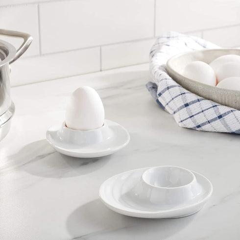 Set of 2 White Porcelain Egg Cups, 3.5-Inch by 4-Inch, Oval Base Holders for Hard or Soft Boiled Eggs